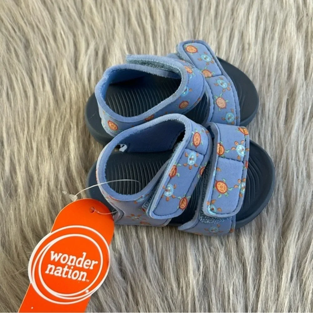 Wonder Nation Blue Turtle Sandals Baby Boys Size 3 Adjustable Straps Shoes‎